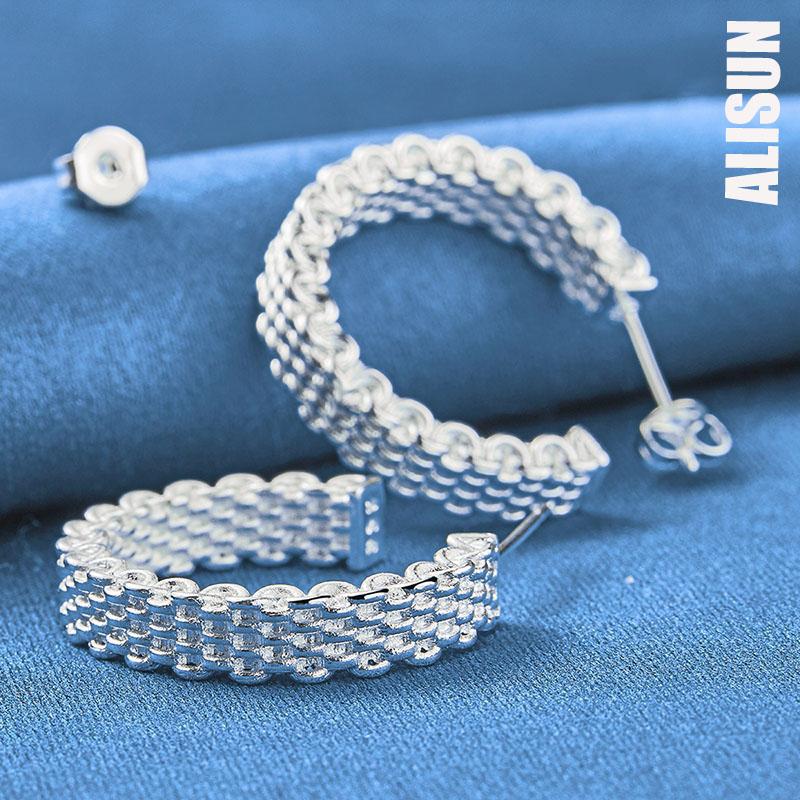 925 Sterling Silver Woven Piercing Earrings Fashionable Wedding Jewelry