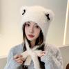 Plush Ear Protection Cap Women Cat Ear Bow Bomber Hats Autumn Winter Coldproof Warm Knitted Wool Cap