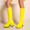 2024 Patent PU Leather Purple Green Orange Yellow Red Woman Shoes Block Heels Platform Knee High Go Go Boots Women Big Size 48 49 50
