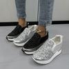 2025 Large Size One-pedal Lazy Shoes Fashionable Rhinestone Muffin Thick-soled Casual Inner Height-increasing Single Shoes 35-43