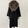 OFTBUY Real Fur Coat 2024 Oversize Ladies Outerwear Winter Women Natural Fox Fur Collar Jacket Hood Cashmere Woolen Blend Coat