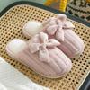 Cute Bowknot Pink Fuzzy House Slippers, Comfortable Closed Toe Indoor Plush Shoes, Winter Warm Home Slippers