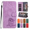 Embossed Owl Phone Case for Samsung S25 Ultra S24 S23 S22 A56 A36 A26 A16 A55 A54 A53 A35 A34 A33 Wrist Strap Wallet Case for iPhone 16 15 14 13 12 11