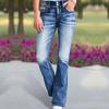 Fashion Women's Slim Fit Flared Casual High Waist  Blue Jeans With Pockets