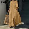 Casual Pocket Shirt Neck Long Dress Casual Cotton Linen Plus Size Dresses