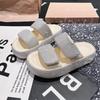 Summer New Rhinestone Word Thick-soled Sponge Cake Open-toed Beach Sandals Support Outer Slippers Women's Shoes