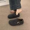 Felt Women's Autumn and Winter Velvet One-pedal Lazy Cotton Shoes Flat-bottomed Loafers Beanie Shoes Metal Decoration