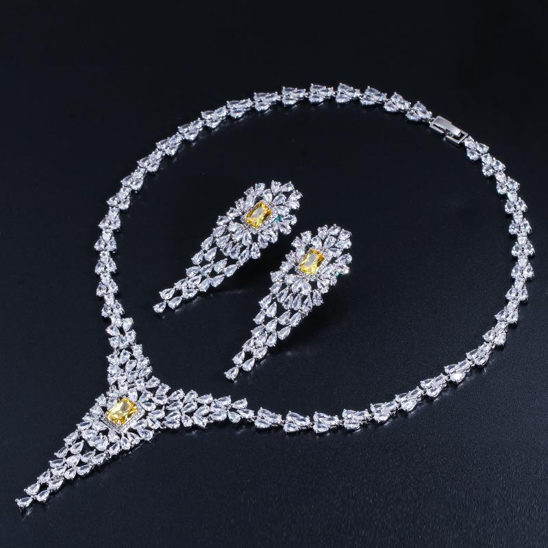 CMM Одежда высшего качества груша с фианитом Роскошный женский свадебный вечерний костюм комплект ювелирных украшений