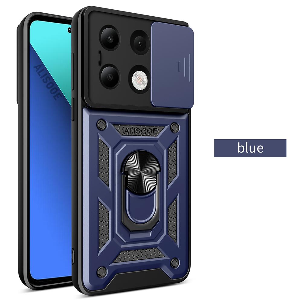 Funda for Redmi Note 13 4G Case Slide Camera Ring Stand Protect Phone Cover for Xiaomi Redmi Note 13 4G Armor Capa
