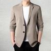 Men Suit Coat Lapel Long Sleeve Buttons Placket Suit Jacket with Pockets Solid Color Sun Protection Thin Business Outerwear