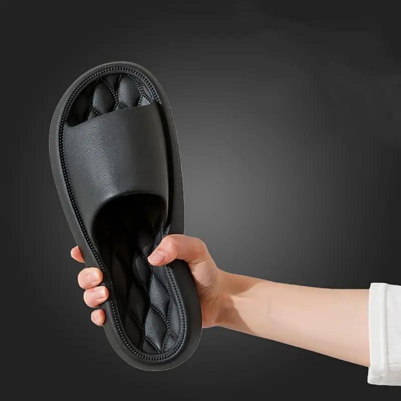 Unisex Solid Color Pillow Slides, Soft Sole Home Bathroom Shoes, Lightweight & Comfy Indoor Slides