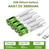 Fast Charging 1.5VAAA Lithium Ion Battery with 3000mah Capacity and USB Rechargeable Lithium USB Battery for Toy Keyboard
