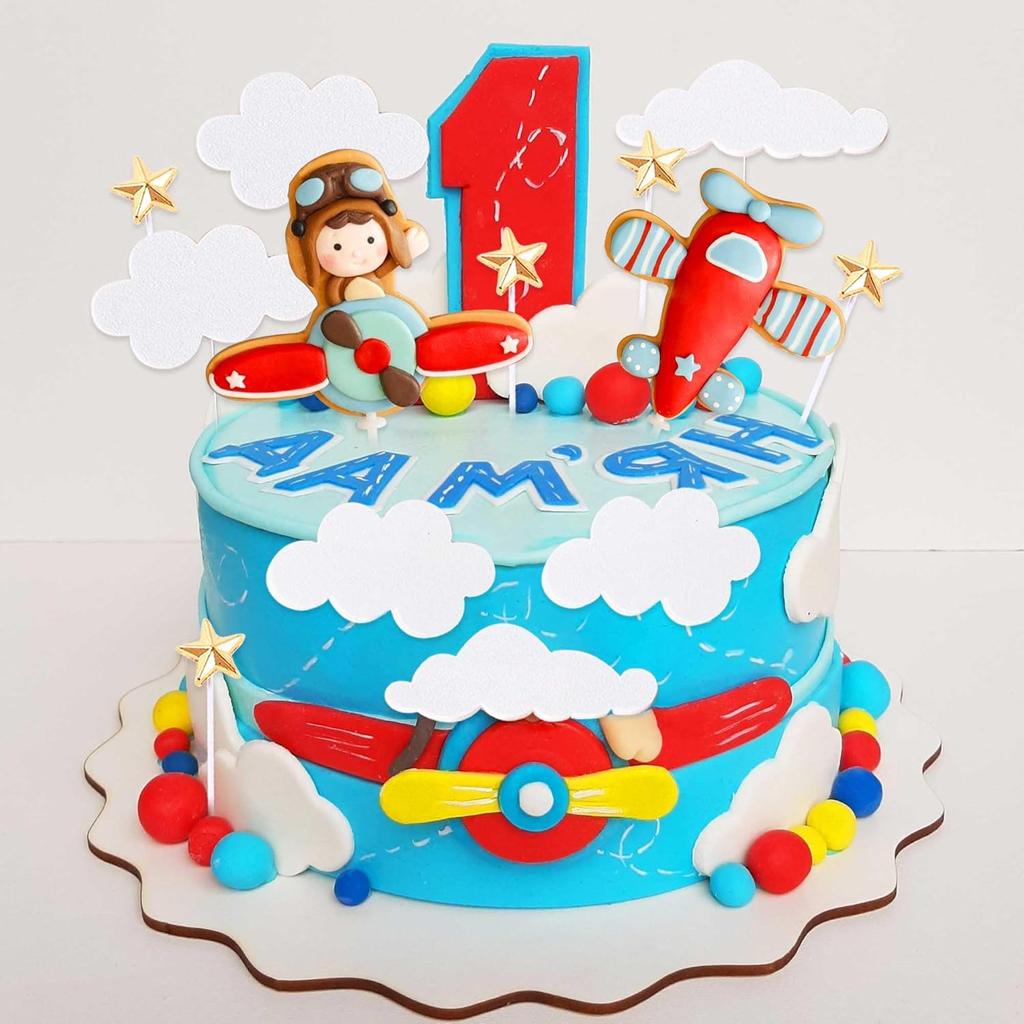 13PCS Airplane Cake Topper for Time Flies 1st, Airplane Themed Decorations for Birthday Baby Shower