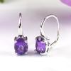 Oval 9*7mm Natural Amethyst Stud English Hook Clasp Earrings Real 925 Sterling Silver Jewelry for Woman Simple Best Gift New