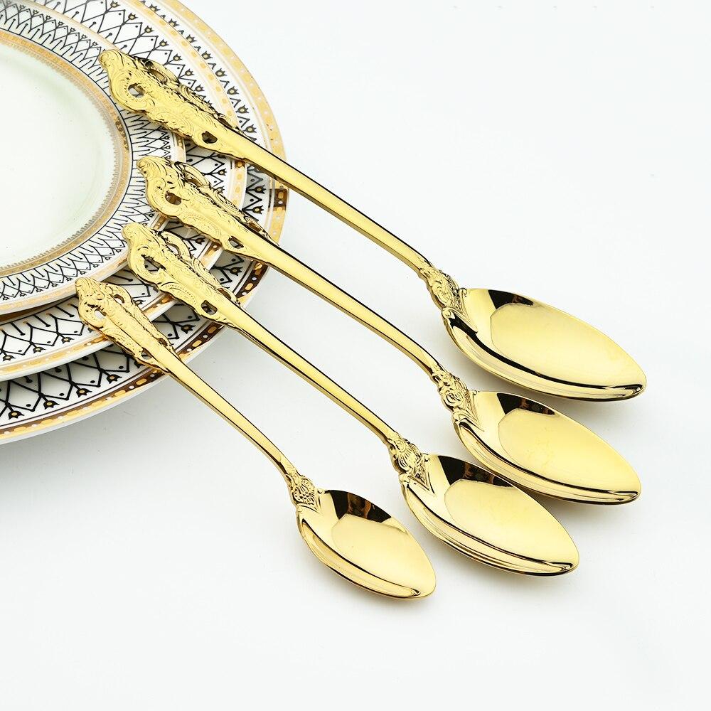 Gold Dinnerware Vintage Tableware 18/10 Silverware Stainless Steel Flatware Dinner Knife Fork Spoon Wedding Xmas Western Cutlery