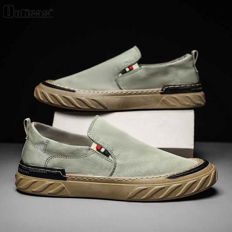 Canvas Loafers for Men Green Ice Silk Casual Shoes High Quality Walking Footwear Breathable Linen Surface Flats Sneakers Male