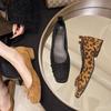 New Design Fashionable Square Heels Bowknot Comfortable Versatile Wear-resistant Leopard Print Shoes Low Heels Pumps Zapatos