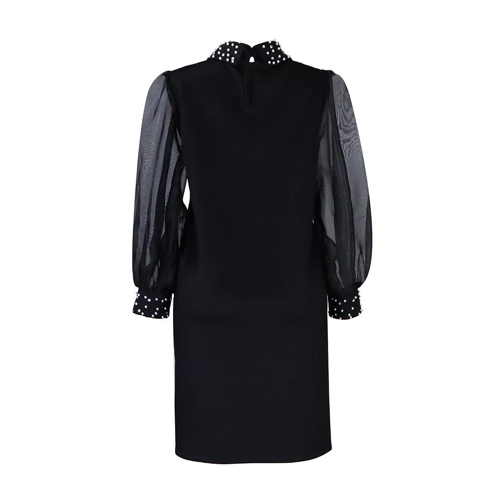 Spring and Autumn Women's Dress Plus Size Temperament Mesh Splicing Beading Loose Dresses