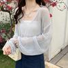 Long Sleeves Hollow Out Sweater Irregular Thin Design Women's Sun Protection Knitted Top V Neck Long Sleeves Loose and Lazy