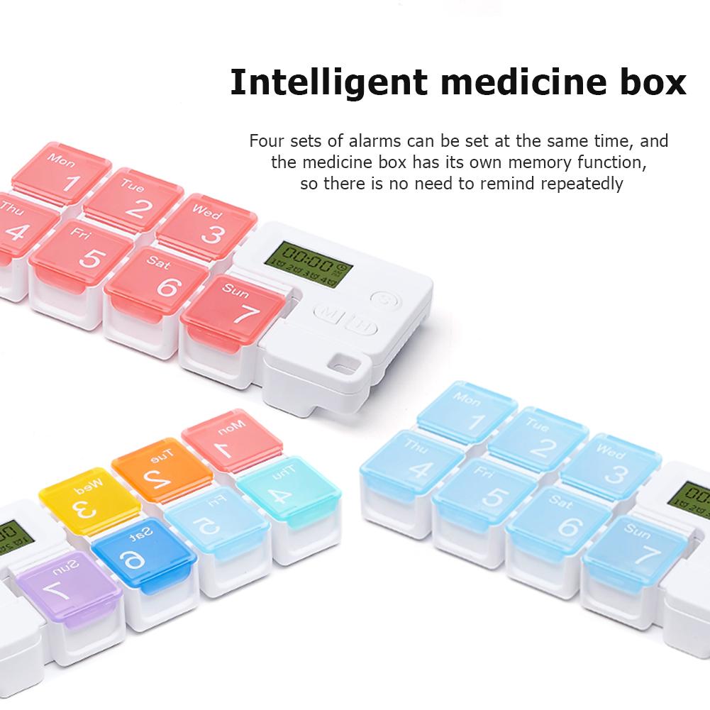 7-Day Pill Organizer Box Timer Weekly Pills Drug Container Smart Medicine Storage Alarm Box Weekly Pill Drug Container