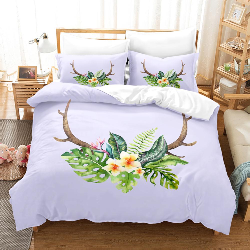 Fashion Home Bedding Quilt Cover Bedroom Home Quilt Cover Pillowcase 3D Printed Animal Quilt Cover Set Deer Motif Bedroom Bedding