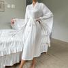 New Satin Pajamas Women's Lace Light Luxury Long-sleeved Cool Nightgown Bathrobe Women's Clothing
