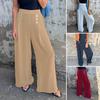 Women's Wide-Leg Pants High Waist Button Decorated Pants Casual Loose Fit Trousers for Daily Wear Travel Office
