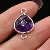 1Pc, Energy Natural Stone Amethyst Connector, Reiki Healing Purple Crystal Pendant Charms Heart Connectors for Jewelry Making DIY Necklace Accessories