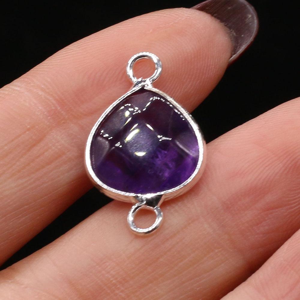 1Pc, Energy Natural Stone Amethyst Connector, Reiki Healing Purple Crystal Pendant Charms Heart Connectors for Jewelry Making DIY Necklace Accessories
