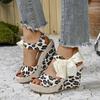 Fashion Sandals, Summer 2024, Platform Muffins, Soft Soles, Roman Leopard Print, High Heels, Large Women's Shoes