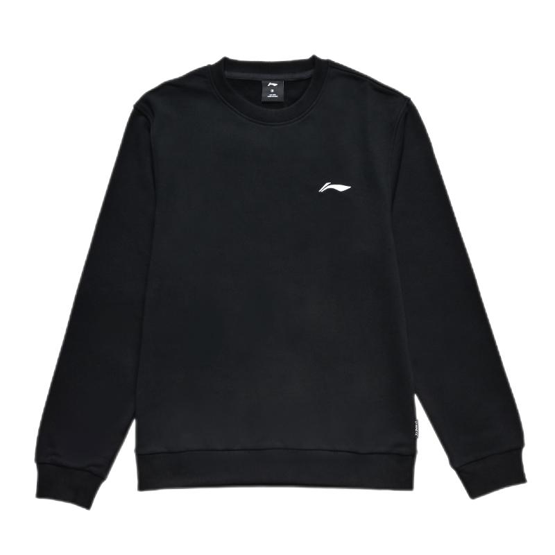 Li Ning Logo Embroidered Sports Knit Crewneck Sweatshirt Men Sweatshirt Black AWDR603-1