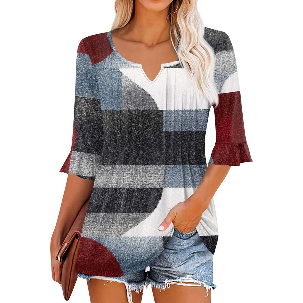 3/4 Sleeve Tops For Women Casual Ruffle V Neck T Shirts Work Blouses Dressy Tunic Tops
