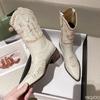 New Brand Embroidered Western Cowboy Boots for Women Square Med Heels Pointy Toe High Quality Knee High Boot Women Shoe