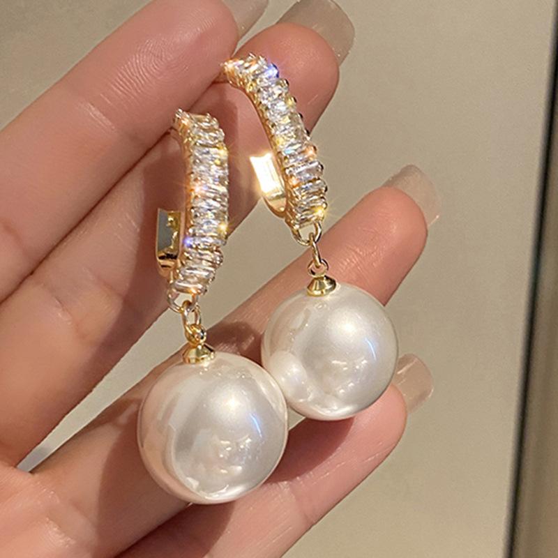 New Fashion Korean Bling Pearl Drop Dangle Earrings for Women Girls Luxury Shinying Zircon Wedding Earrings Jewelry Gift