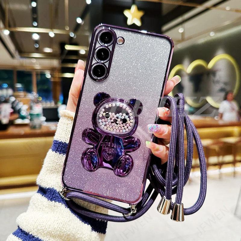 Quicksand Bear Holder Lanyard Glitter Phone Case For Infinix Hot 40 40i 30 30i 20 12 11S 11 10 9 Play NFC Zero 30 Bracket Cover