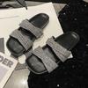 One-word Cold Slippers with Rhinestones for Women's Summer Wear 2025 New Flat-bottomed Beautiful Slippers with Skirts and Strappy Sandals.