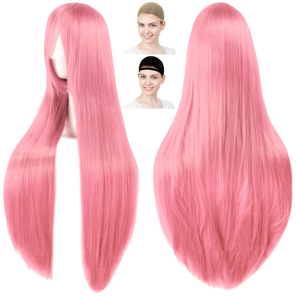 CaseEden Cosplay Wig, Premium, Smooth, Straight, Long, 80cm, Pink (Dark Pink), 6149