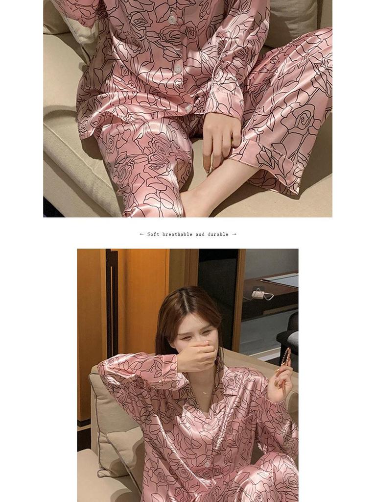 Luxury Women's Imitation Silk Long Sleeve Pajama Set - Spring/Summer Collection