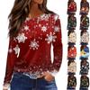 Women's Fashion Hem Slit Casual Christmas Printed Round Neck Long Sleeve Top