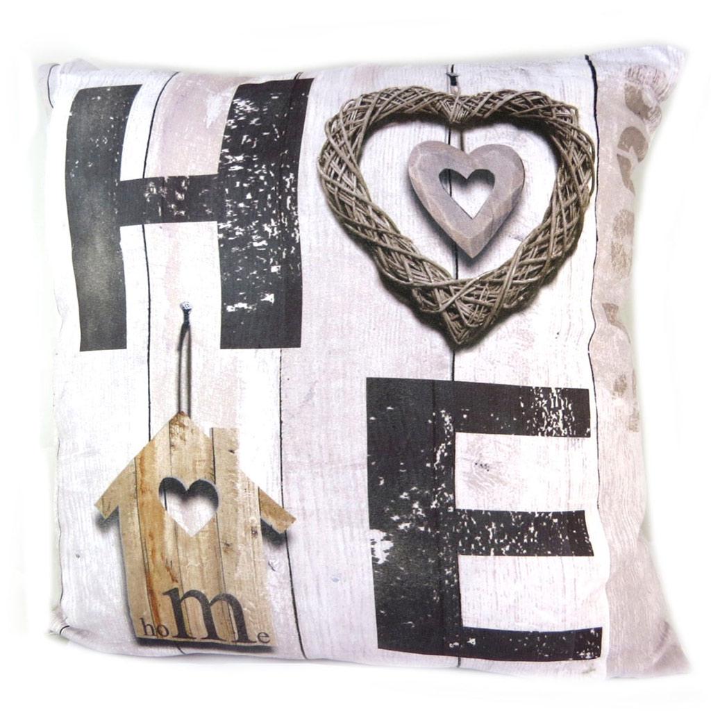 Les Trésors De Lily [N9603] - Decorative Cushion 'Home' Gray Beige - 45x45 Cm