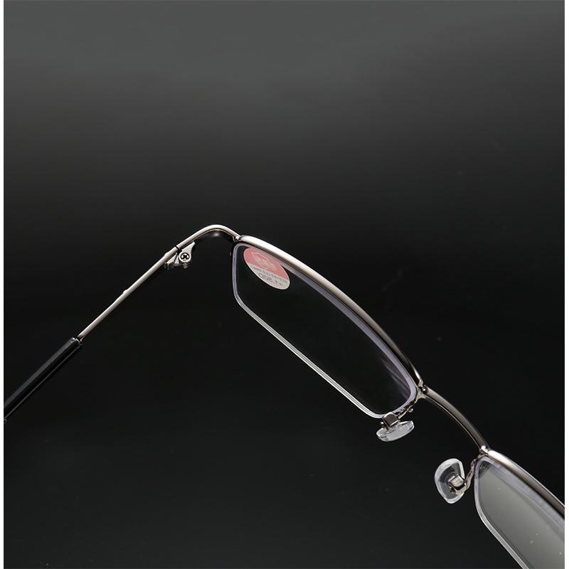 New Men's Simple Metal Half-Frame Reading Glasses with Anti-Blue Light
