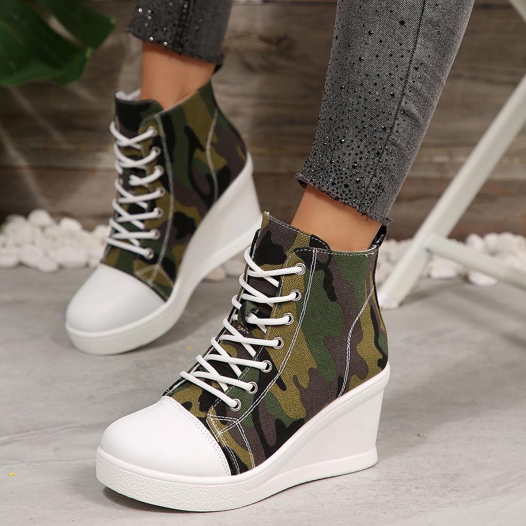 Women Sneakers Hidden Wedge Invisible Heel Canvas Shoes for Women Increased Breathable Platform Sneakers Women De Mujer