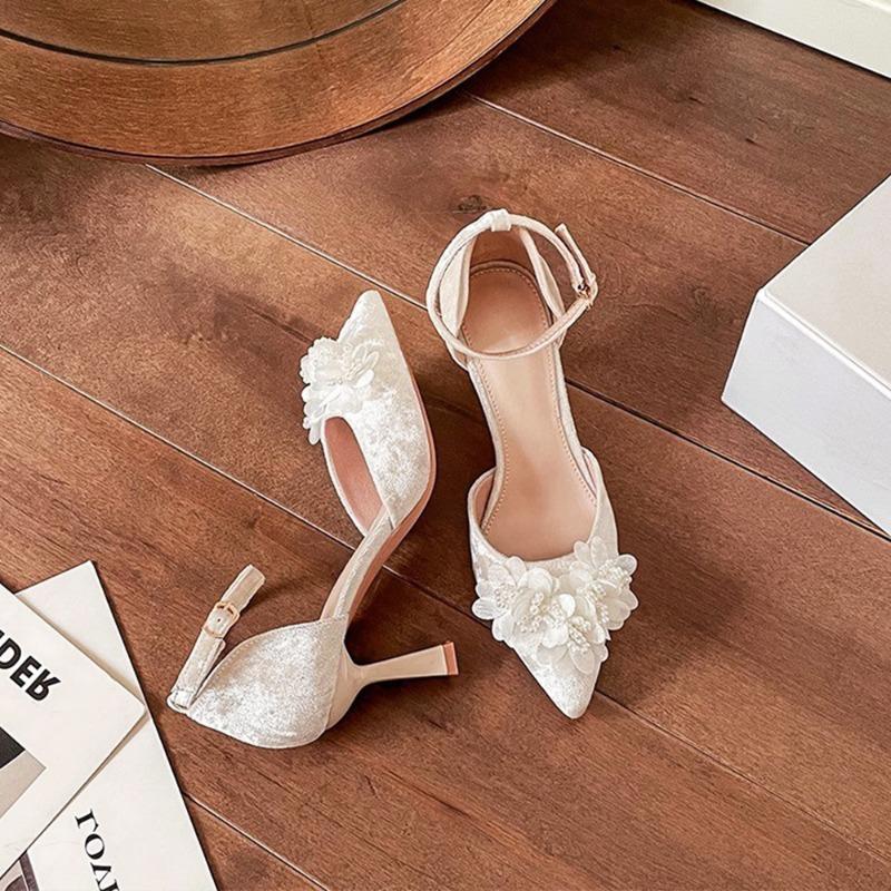Fairy Skirt Rhinestone Bow Bag Head Sandals Female Summer One-word Buckle Hollow Apricot Stiletto High Heels