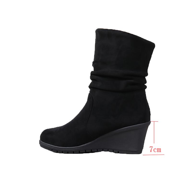 Women Platform Snow Mid Calf Boots Suede Wedges Pleated Shoes 2024 Trend Designer Chelsea Boots New Walking Winter Mujer Shoes