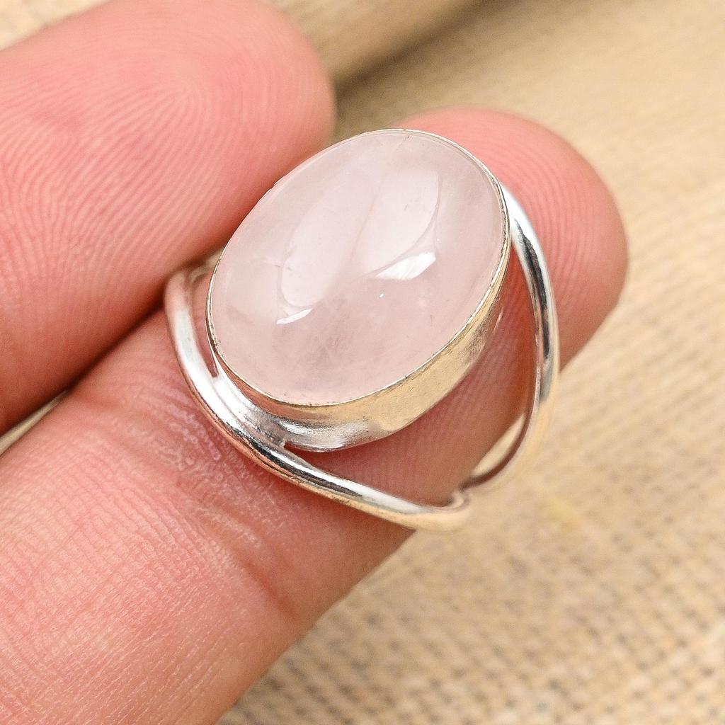 Rose Quartz Gemstone Handmade Solid 925 Sterling Silver Ring Jewelry