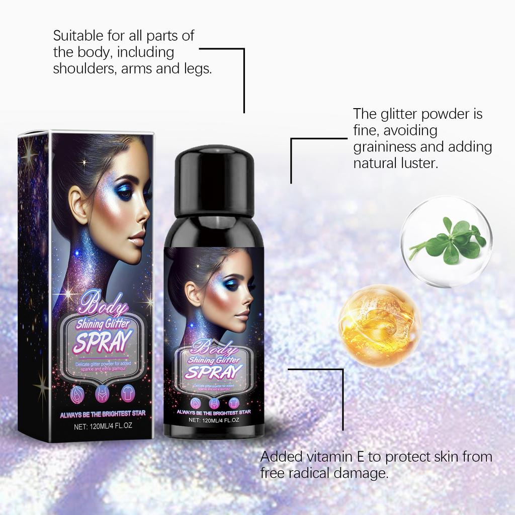 Body Flash Highlighter Spray Natural Stereoscopic Long-lasting Brightening Glitter 120ml