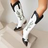 Krazing Pot PU Autumn Winter Shoes Thick High Heels Riding Boots European Design Embroidery Sewing Keep Warm Thigh High Boots