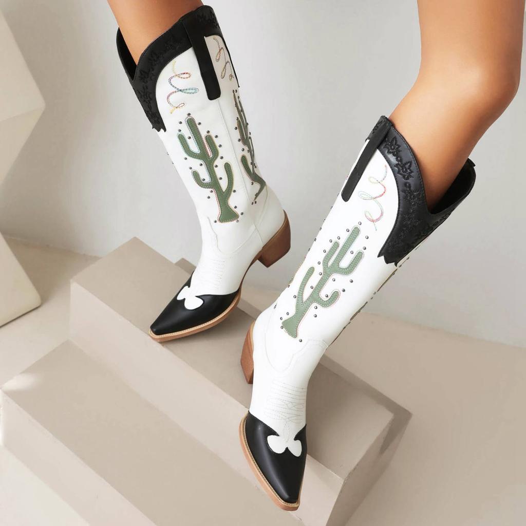 Krazing Pot PU Autumn Winter Shoes Thick High Heels Riding Boots European Design Embroidery Sewing Keep Warm Thigh High Boots