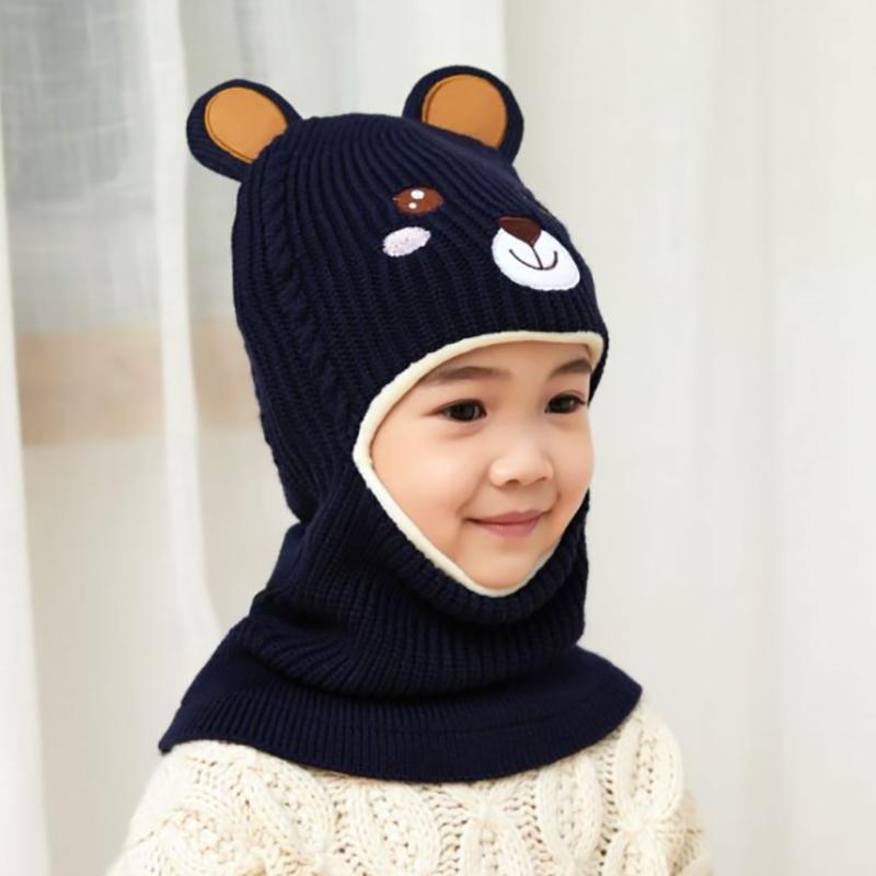 2020New Baby Girl Winter Hat Warm Bear Skullies Beanies Knitted Cap Kids Balaclava Mask Hats