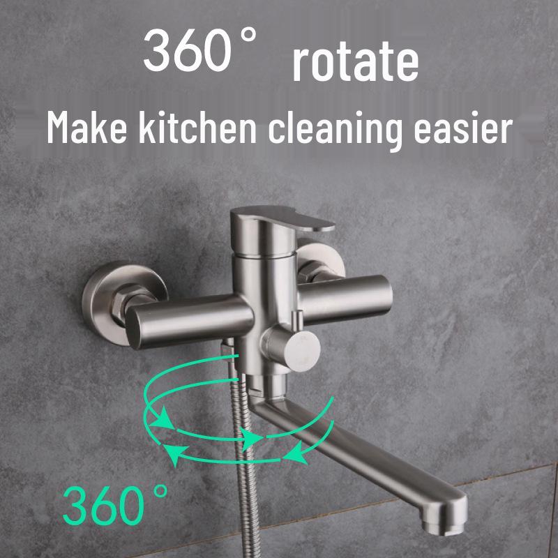 304 Stainless Steel Dual-Use Kitchen Faucet: Hot/Cold, Floor-Standing, Thickened for Vegetable Sink